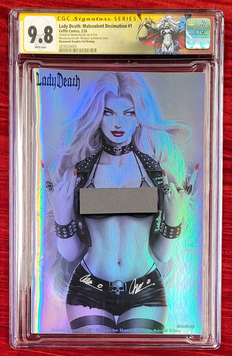 Lady Death: Malevolent Decimation #1 - Swornfest Sun Khamunaki Naughty Holo-Foil Edition (Mockup) - Pulido Signed - CGC Signature Series 9.8 (2676520005) - Sunday Slabs 9/8