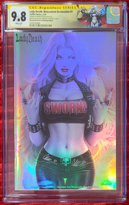 Lady Death: Malevolent Decimation #1 - Swornfest Sun Khamunaki Holo-Foil Edition (Mockup) - Pulido Signed - CGC Signature Series 9.8 (2676520006) - Sunday Slabs 9/15