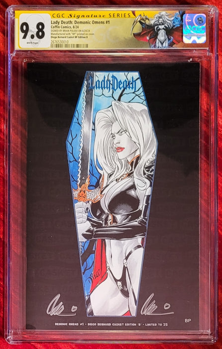 Lady Death: Demonic Omens #1 - Diego Bernard Casket Edition - Cover B (BP Edition!) - Pulido Signed - CGC Signature Series 9.8 (2676530010) - Sunday Slabs 9/15