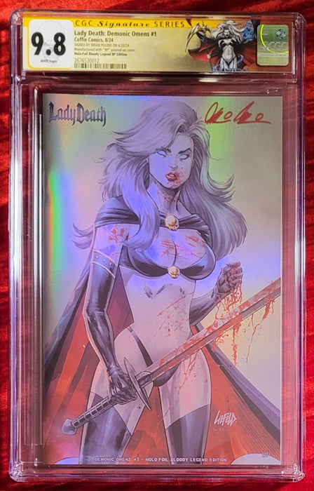 Lady Death: Demonic Omens #1 - Holo-Foil Bloody Legend Edition (BP Edition!) - Pulido Signed - CGC Signature Series 9.8 (2676530012) - Sunday Slabs 9/8