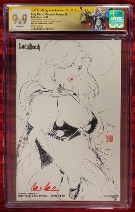 Lady Death: Demonic Omens #1 - Hush Pearl Linen Edition (Mockup) - Pulido Signed - CGC Signature Series 9.9 (2676530013) - Catacomb 3/5