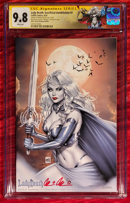 Lady Death: Sacrificial Annihilation #1 - Chase Edition - Silver (Mockup) - Pulido Signed - CGC Signature Series 9.8 (2819219003) - Sunday Slabs 9/8