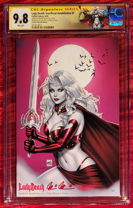 Lady Death: Sacrificial Annihilation #1 - Chase Edition - Scarlet (BP Edition!) - Pulido Signed - CGC Signature Series 9.8 (2819219012) - Sunday Slabs 9/1