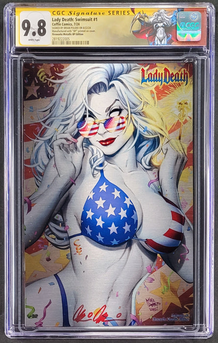 Lady Death: Swimsuit #1 - Fireworks Metallic Edition (BP Edition!) - Pulido Signed - CGC Signature Series 9.8 (2819222005) - Catacomb 11/7