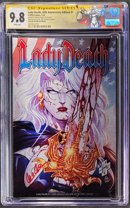 Lady Death #1 - 30th Anniversary July 4th Metallic Edition (BP Edition!) - Pulido Signed - CGC Signature Series 9.8 (2819222010) - Catacomb 1/2