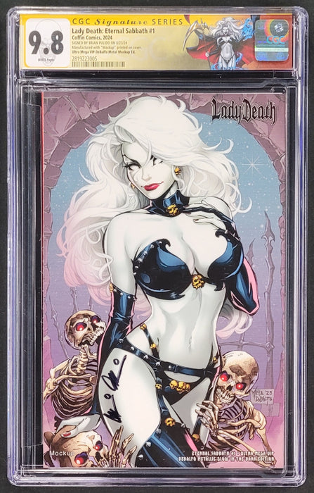 Lady Death: Eternal Sabbath - Ultra Meta VIP Debalfo Metallic Glow-in-the-Dark Edition (Mockup) - Pulido Signed - CGC Signature Series 9.8 (2819223005) - Catacomb 1/2