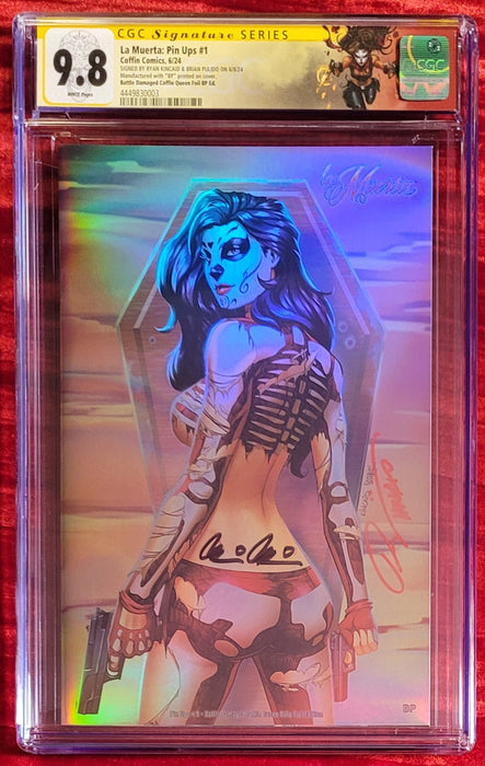 La Muerta: Pin Ups #1 - Battle Damaged Coffin Queen Holo-Foil Edition (BP Edition!) - Pulido / Kincaid Signed - CGC Signature Series 9.8 (4449830003) - Sunday Slabs 9/1