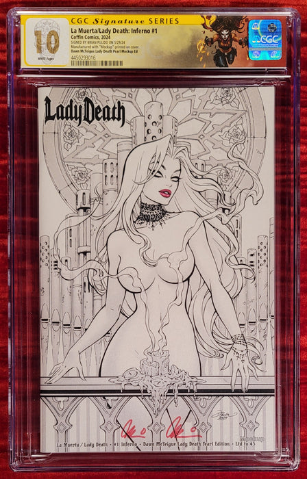 La Muerta / Lady Death: Inferno #1 - Dawn McTeigue Lady Death Pearl Edition (Mockup) - Pulido Signed - CGC Signature Series 10 (4450293016) - Catacomb 11/21