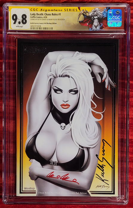 Lady Death: Chaos Rules #1 - Keith Garvey Luxury Foil Edition (Mockup) - Pulido / Garvey Signed - CGC Signature Series 9.8 (4450310008) - Catacomb 1/2