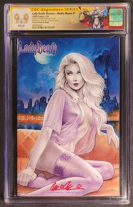 Lady Death: Masters - Monte Moore #1 Pretty in Purple Edition (BP Edition!) - Pulido Signed - CGC Signature Series 9.9 (4478080001) - Catacomb 10/3