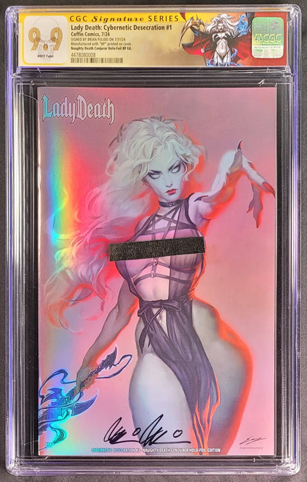 Lady Death: Cybernetic Desecration #1 - Naughty Death Conjuror Holo-Foil Edition (BP Edition!) - Pulido Signed - CGC Signature Series 9.9 (4478080008) - After Holidaze Vault - Saturday