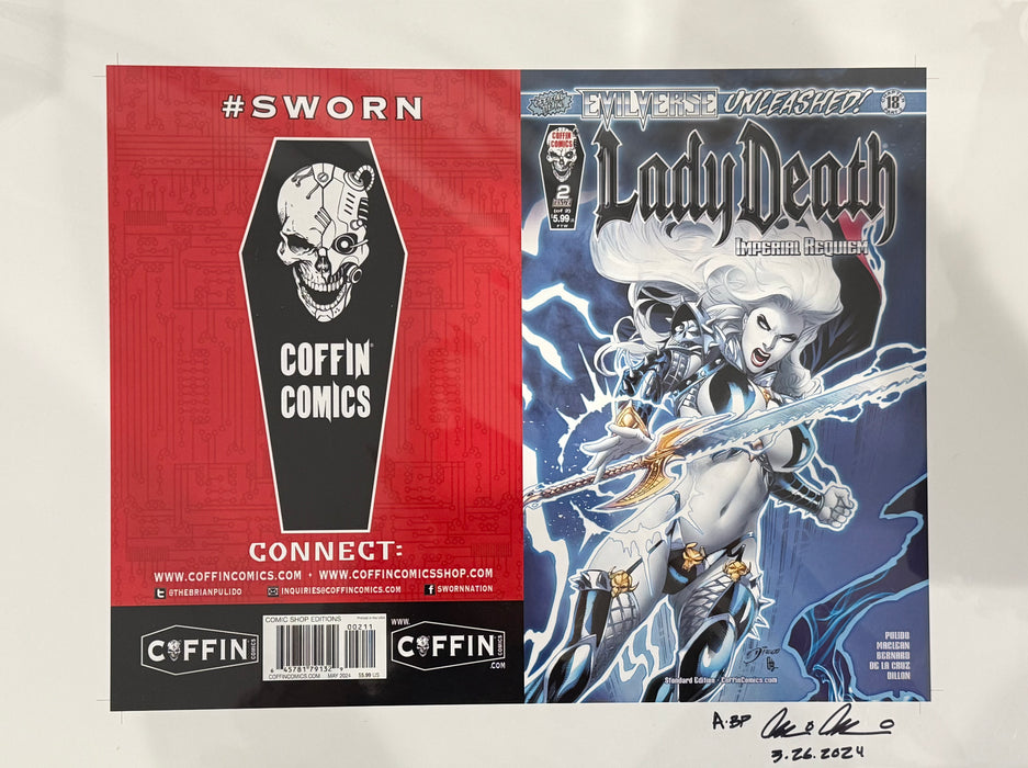 Lady Death: Imperial Requiem #2 (of 2) - Comic Shop Standard Edition - Uncut Cover Sheet - Pulido Signed