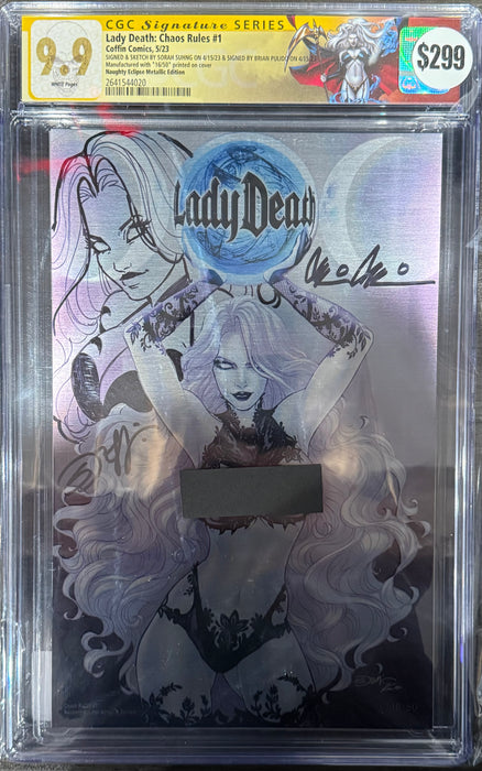 Lady Death: Chaos Rules #1 - Naughty Eclipse Metallic Edition - Signed by Brian Pulido & Sorah Suhng w/Sorah Remarque - CGC Signature Series 9.9 (#2641544020) - Catacomb 7/9