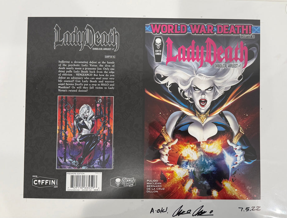 Lady Death: Diabolical Harvest - Premiere Kickstarter Edition - Uncut Cover Sheet - Pulido Signed (Catacomb 4/9)