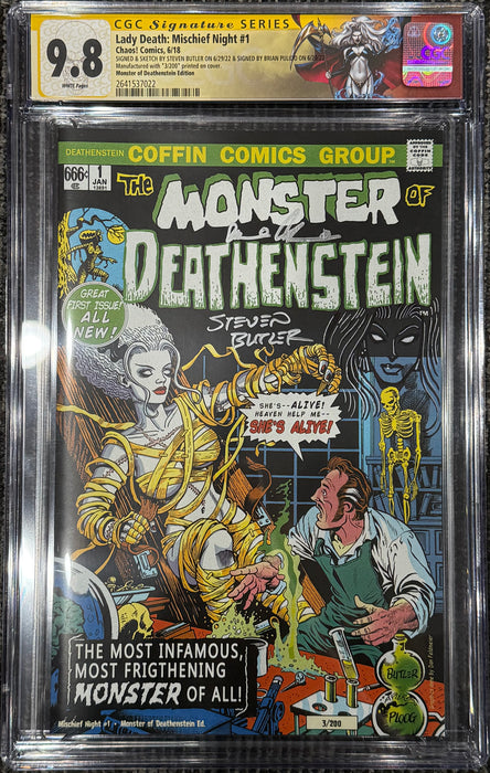 Lady Death: Mischief Night #1 - Monster of Deathenstein Edition (LOW #3) - Pulido/Butler Signed w/Remarque - CGC Signature Series 9.8 (2641537022) - Catacomb 1/1
