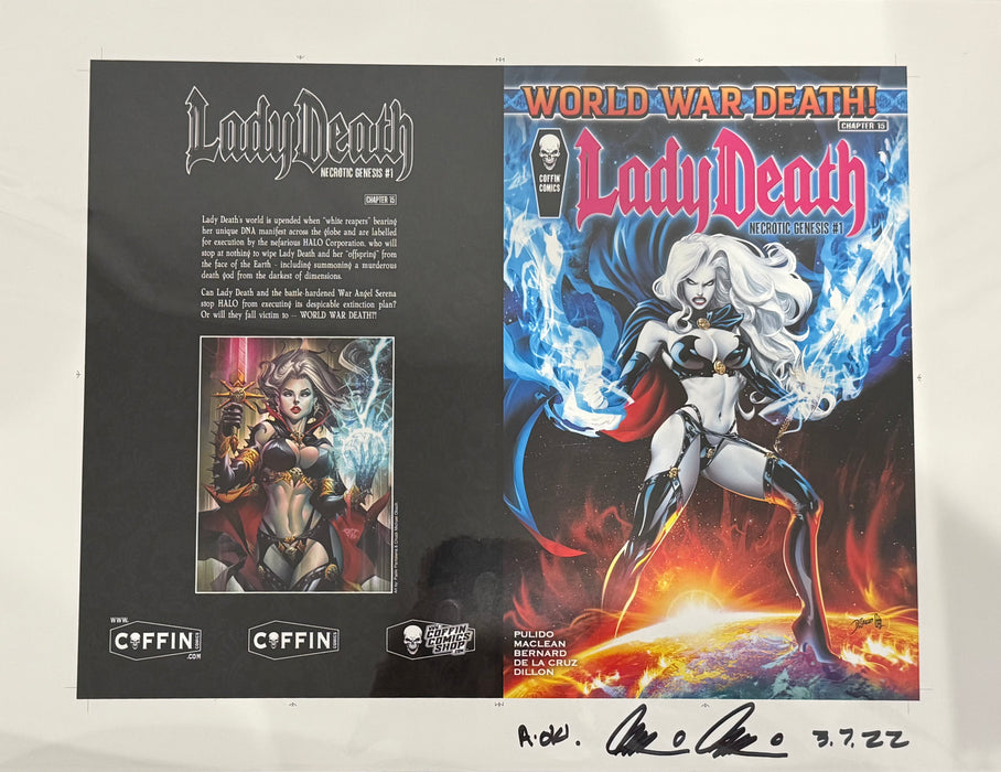 Lady Death: Necrotic Genesis - Premiere Edition (Foil Placement) - Uncut Cover Sheet - Pulido Signed