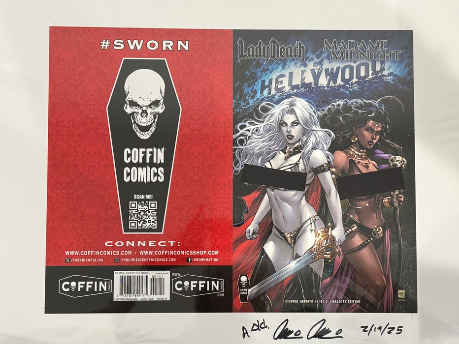Lady Death: Eternal Sabbath #1 (of 2) - Comic Shop Naughty Edition - Uncut Cover Sheet - Pulido Signed