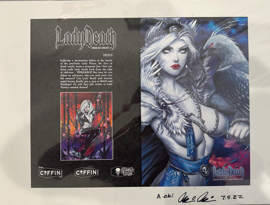 Lady Death: Diabolical Harvest - Naughty Falconer Edition - Uncut Cover Sheet - Pulido Signed (Catacomb 3/5)