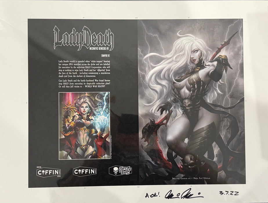 Lady Death: Necrotic Genesis - Mega Foil Edition - Uncut Cover Sheet - Pulido Signed