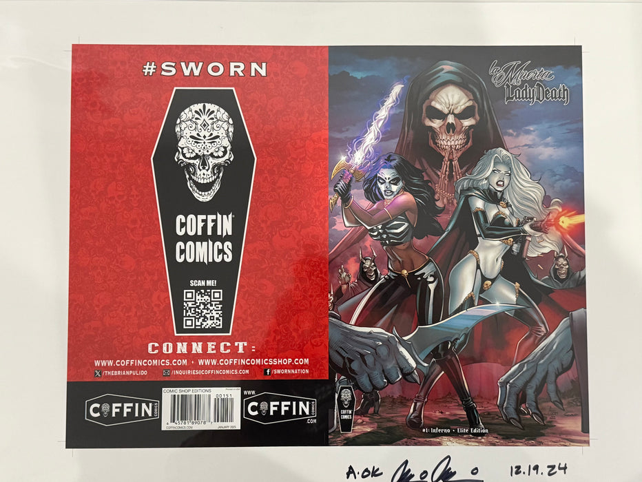 La Muerta / Lady Death: Inferno - Comic Shop Elite Edition - Uncut Cover Sheet - Pulido Signed