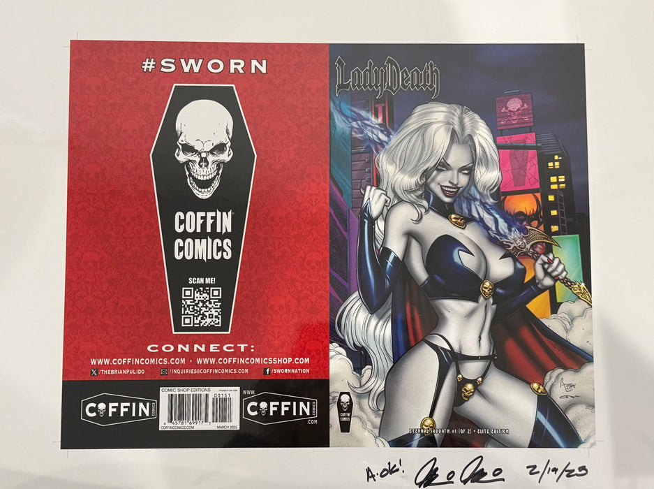 Lady Death: Eternal Sabbath #1 (of 2) - Comic Shop Elite Edition - Uncut Cover Sheet - Pulido Signed