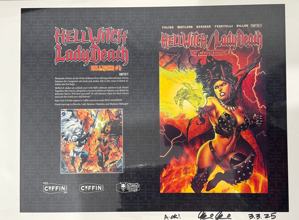 Hellwitch / Lady Death: Hellgasm - Hardcover Edition - Uncut Cover Sheet - Pulido Signed (Catacomb 6/25)