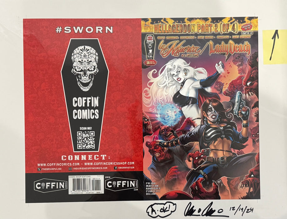 La Muerta / Lady Death: Inferno - Comic Shop Standard Edition - Uncut Cover Sheet - Pulido Signed