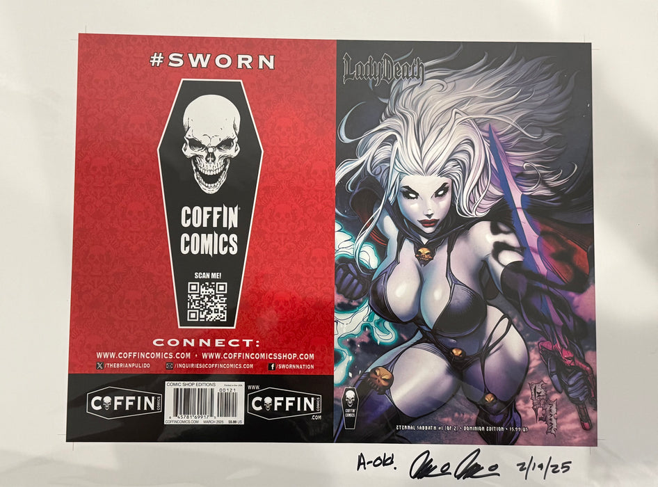 Lady Death: Eternal Sabbath #1 (of 2) - Comic Shop Dominion Edition - Uncut Cover Sheet - Pulido Signed