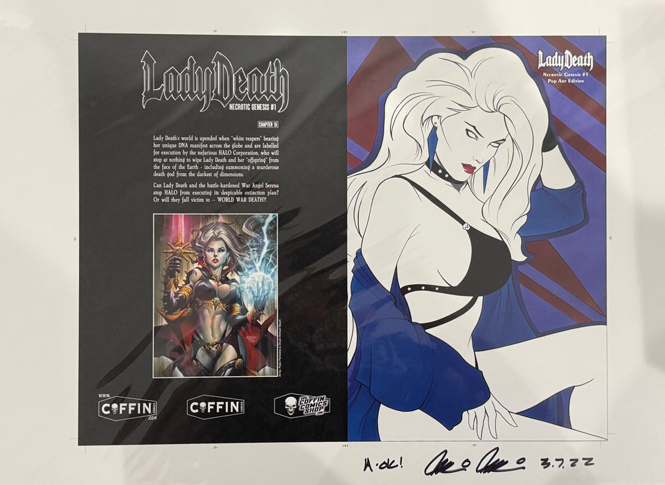 Lady Death: Necrotic Genesis - Pop Art Edition - Uncut Cover Sheet - Pulido Signed