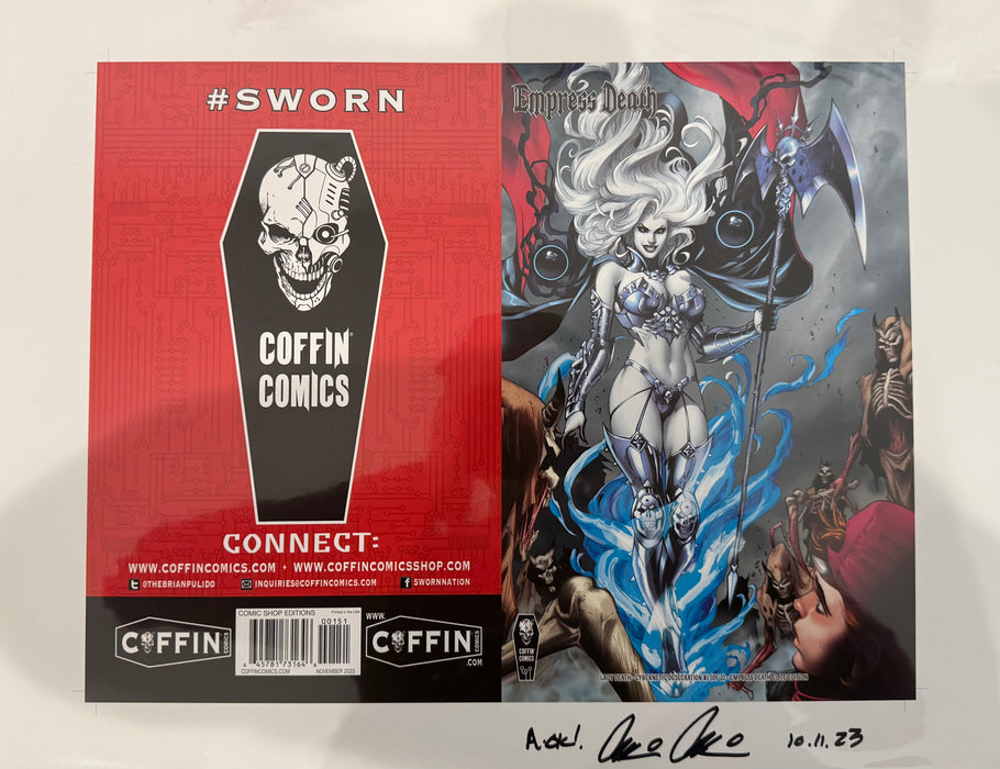 Lady Death: Cybernetic Desecration #1 (of 2) - Comic Shop Empress Death Edition - Uncut Cover Sheet - Pulido Signed (Catacomb 3/5)