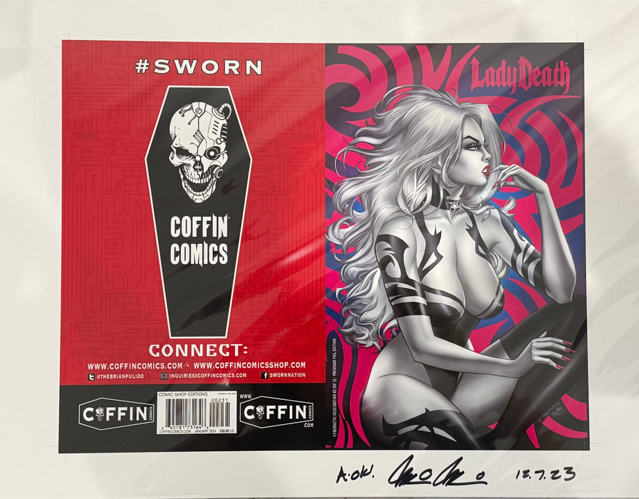 Lady Death: Cybernetic Desecration #2 (of 2) - Comic Shop Premium Foil Edition - Uncut Cover Sheet - Pulido Signed