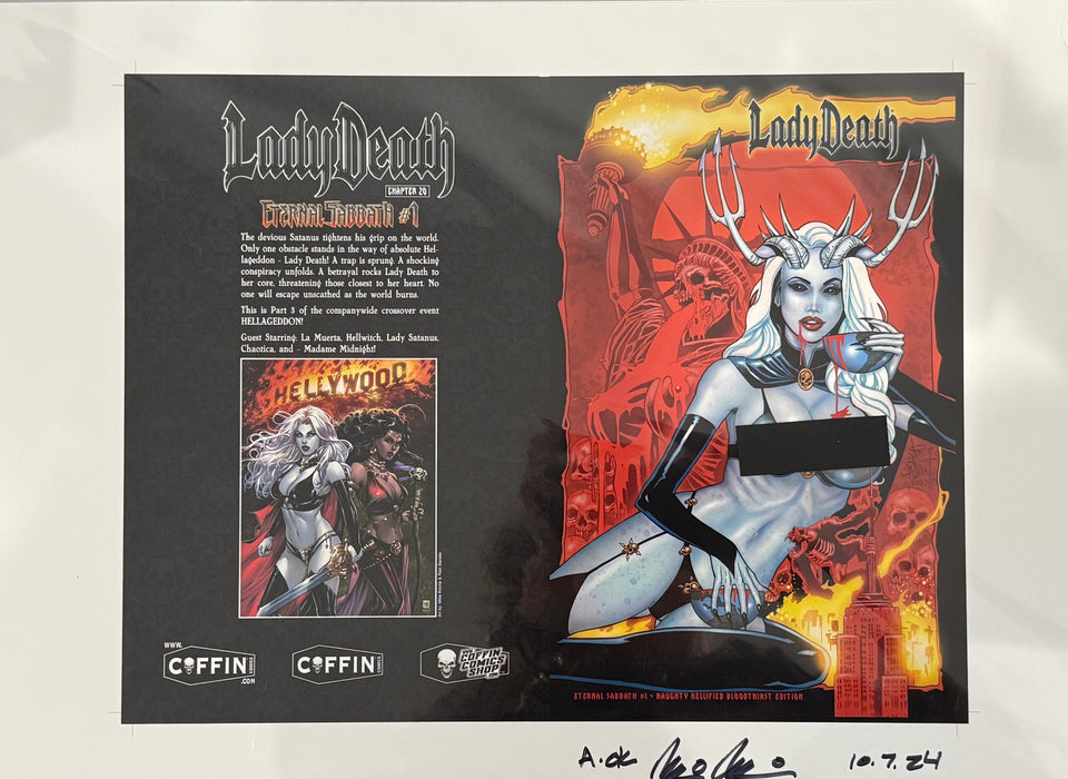 Lady Death: Eternal Sabbath - Naughty Hellified Bloodthirst Edition - Uncut Cover Sheet - Pulido Signed
