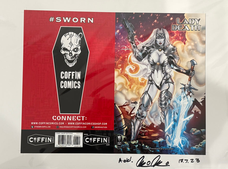 Lady Death: Cybernetic Desecration #2 (of 2) - Comic Shop Elite Edition - Uncut Cover Sheet - Pulido Signed