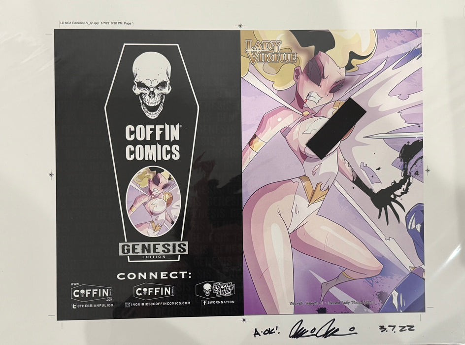Lady Death: Necrotic Genesis - Genesis Lady Virtue Edition - Uncut Cover Sheet - Pulido Signed