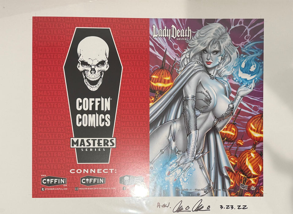 Lady Death: Masters - Mike Debalfo #1 Silver Hallowqueen Edition - Uncut Cover Sheet - Pulido Signed (Catacomb 6/25)