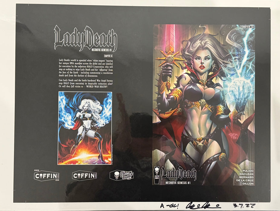 Lady Death: Necrotic Genesis - Hardcover Edition - Uncut Cover Sheet - Pulido Signed
