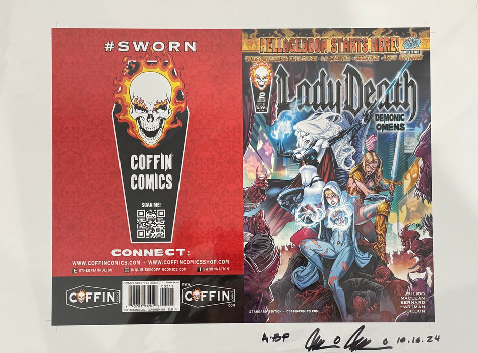 Lady Death: Demonic Omens #2 (of 2) - Comic Shop Standard Edition - Uncut Cover Sheet - Pulido Signed (Catacomb 6/11)