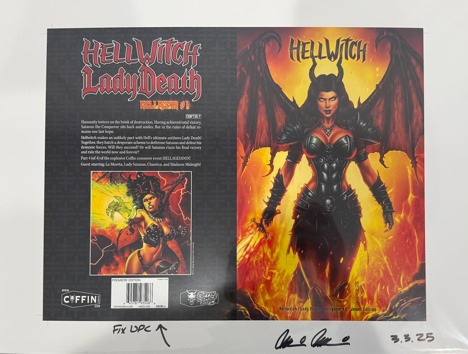 Hellwitch / Lady Death: Hellgasm - Jewel Edition - Uncut Cover Sheet - Pulido Signed (Catacomb 4/9)
