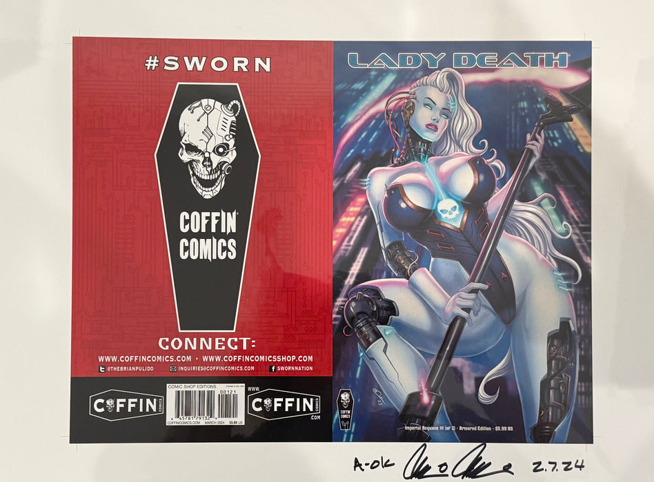 Lady Death: Imperial Requiem #1 (of 2) - Comic Shop Armored Edition - Uncut Cover Sheet - Pulido Signed