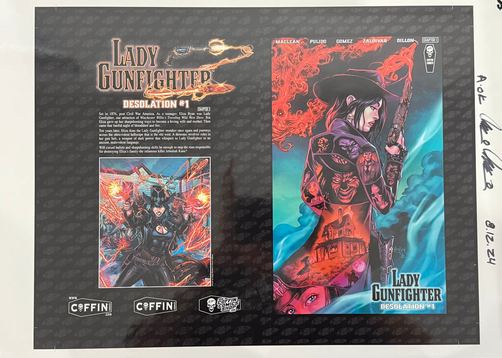 Lady Gunfighter: Desolation - Hardcover Edition - Uncut Cover Sheet - Pulido Signed