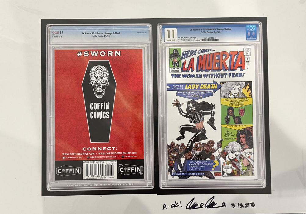 La Muerta: Primeval - Comic Shop Homage Slabbed Edition - Uncut Cover Sheet - Pulido Signed