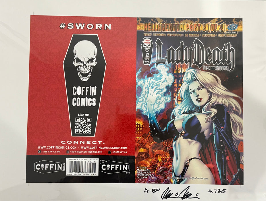 Lady Death: Eternal Sabbath #2 (of 2) - Comic Shop Standard Edition - Uncut Cover Sheet - Pulido Signed