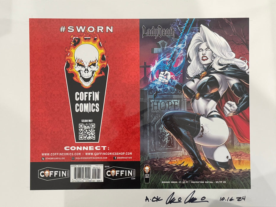 Lady Death: Demonic Omens #2 (of 2) - Comic Shop Gravestone Edition - Uncut Cover Sheet - Pulido Signed