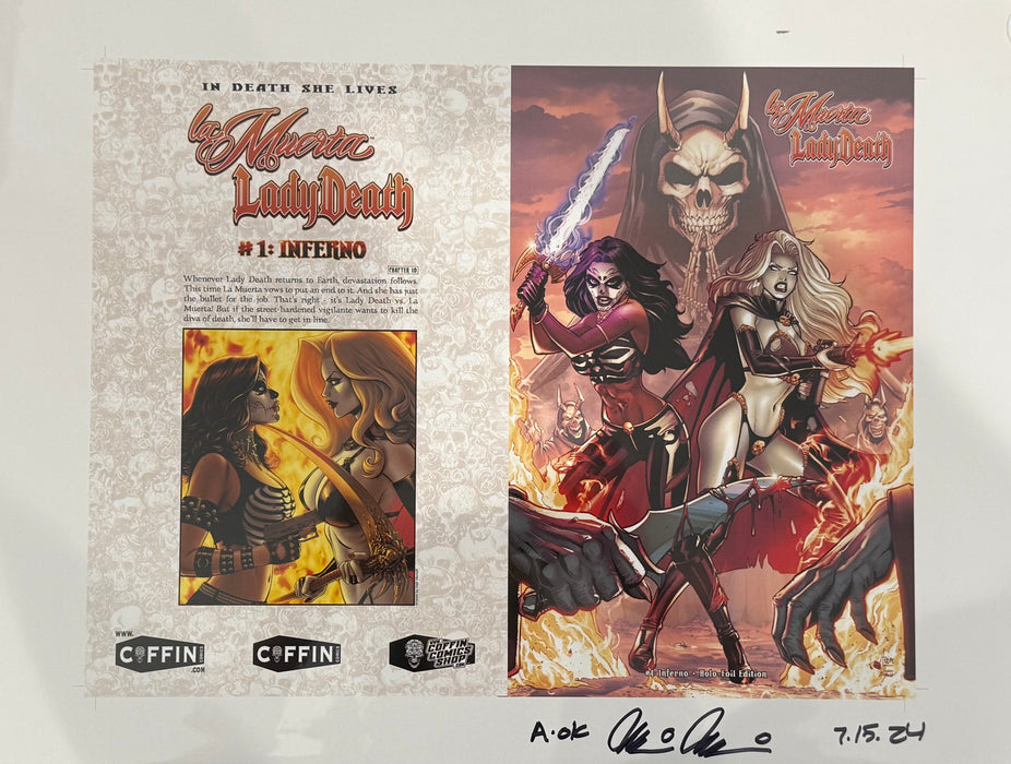 La Muerta / Lady Death: Inferno - Holo-Foil Edition - Uncut Cover Sheet - Pulido Signed (Catacomb 6/11)