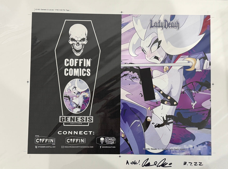 Lady Death: Necrotic Genesis - Genesis Lady Death Edition - Uncut Cover Sheet - Pulido Signed