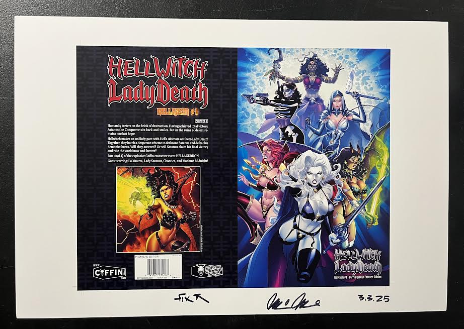 Hellwitch / Lady Death: Hellgasm - Coffin Queens Forever Edition - Uncut Cover Sheet - Pulido Signed