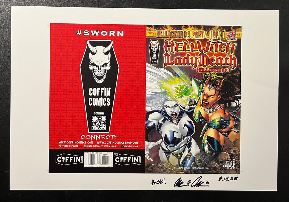Hellwitch / Lady Death: Hellgasm - Comic Shop Standard Edition - Uncut Cover Sheet - Pulido Signed