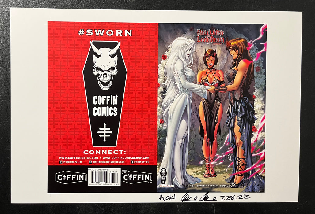 Hellwitch vs. Lady Death: Wargasm #1 (of 2) - Comic Shop Matrimony Edition- Uncut Cover Sheet - Pulido Signed