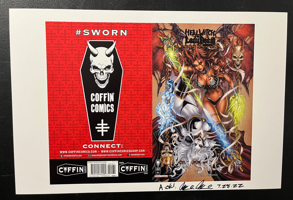 Hellwitch vs. Lady Death: Wargasm #1 (of 2) - Comic Shop Premium Foil Edition - Uncut Cover Sheet - Pulido Signed
