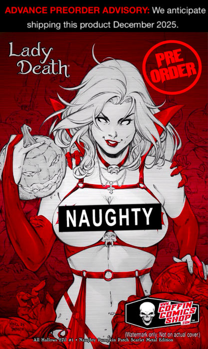 Lady Death: All Hallows Evil #1 - Naughty Pumpkin Patch Scarlet Metal Edition